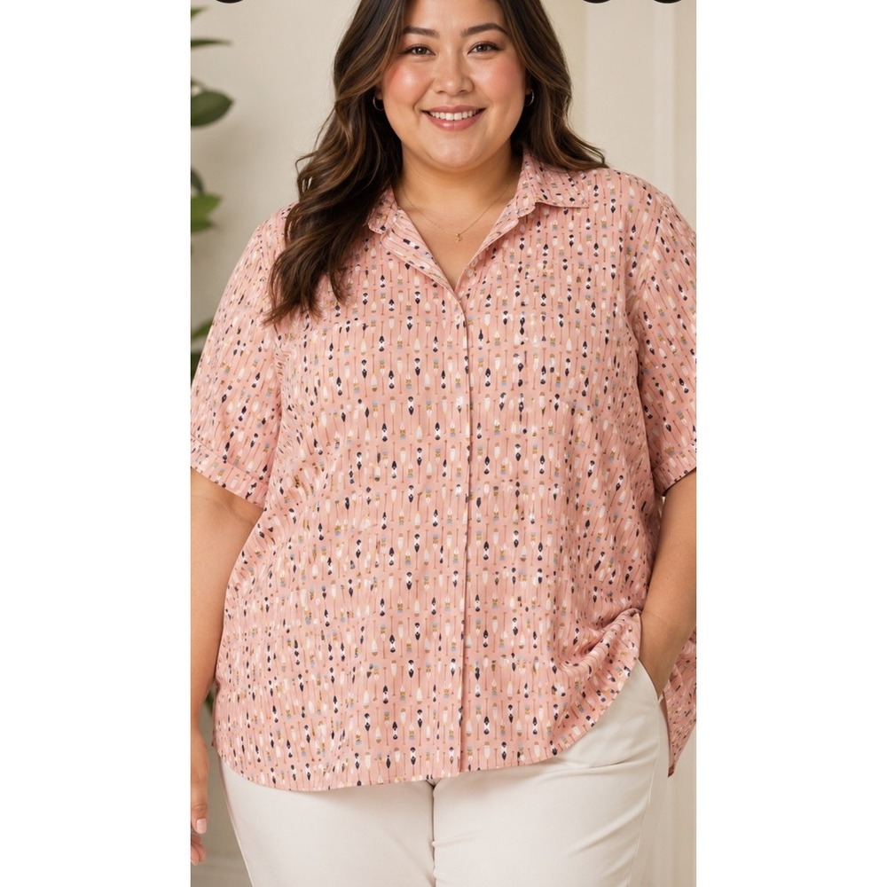 Lands End Women's Plus 20 W No Iron Supima Cotton Button-Up Shirt Novelty Oars